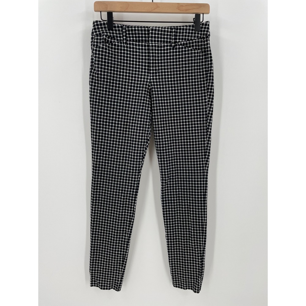 Old Navy Womens 4 Pixie Black Grid Plaid Ankle Pants Mid Rise Slim Stretch
